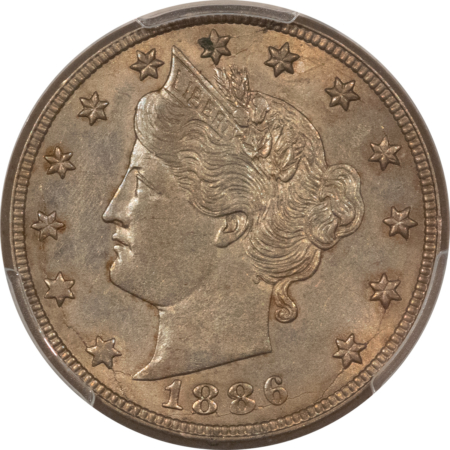 Liberty Nickels 1886 LIBERTY V NICKEL – PCGS AU-53, KEY-DATE, TOUGH IN THIS GRADE!