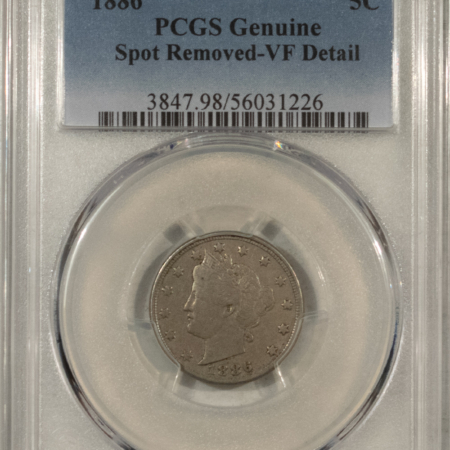 Liberty Nickels 1886 LIBERTY NICKEL – PCGS GENUINE, SPOT REMOVED-VF DETAIL, NICE LOOK, KEY-DATE!