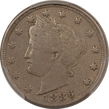 Liberty Nickels 1886 LIBERTY NICKEL – PCGS GENUINE, SPOT REMOVED-VF DETAIL, NICE LOOK, KEY-DATE!