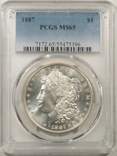 Morgan Dollars 1887 $1 MORGAN DOLLAR – PCGS MS-65 FLASHY WHITE GEM, NICE!