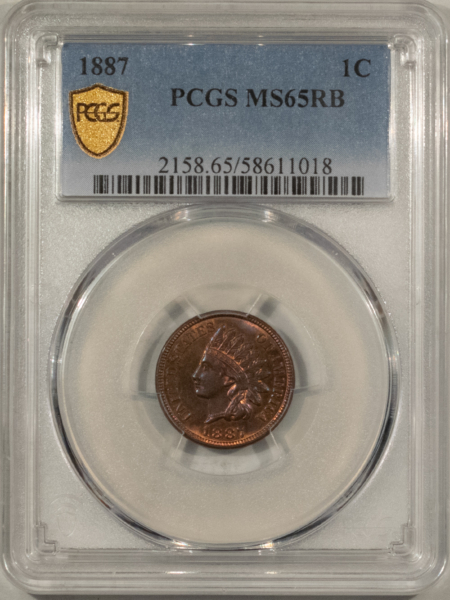 Indian 1887 INDIAN CENT, PCGS MS-65 RB-A FRESH GEM!