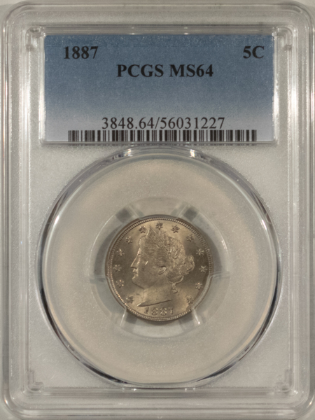Liberty Nickels 1887 LIBERTY NICKEL – PCGS MS-64, FRESH & FLASHY!