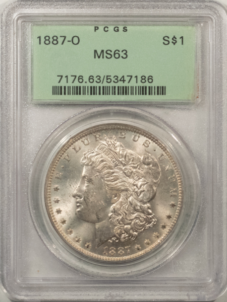 Morgan Dollars 1887-O $1 MORGAN DOLLAR – PCGS MS-63, FRESH! OLD GREEN HOLDER!