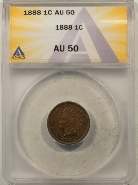 Indian 1888 INDIAN CENT – ANACS AU-50