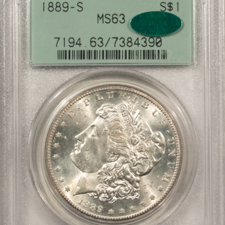 CAC Approved Coins 1889-S MORGAN DOLLAR $1, PCGS MS-63 CAC; VERY PQ, OGH & BLAST-WHITE!