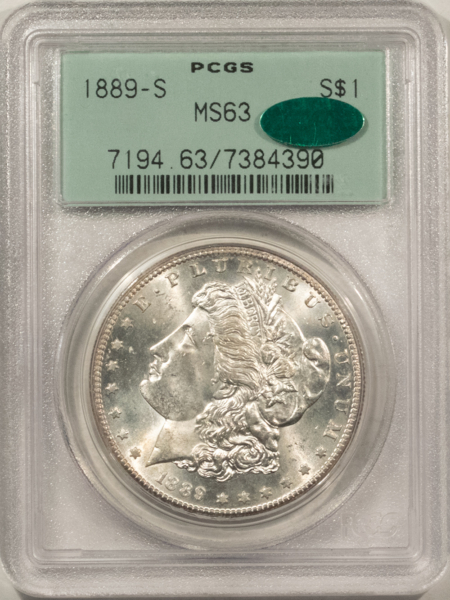 CAC Approved Coins 1889-S MORGAN DOLLAR $1, PCGS MS-63 CAC; VERY PQ, OGH & BLAST-WHITE!