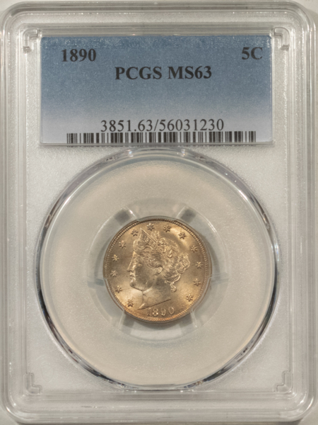 Liberty Nickels 1890 LIBERTY NICKEL – PCGS MS-63, LUSTROUS & PREMIUM QUALITY!