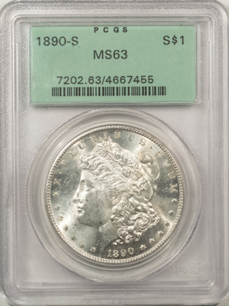 Morgan Dollars 1890-S $1 MORGAN DOLLAR – PCGS MS-63, BLAST WHITE, OLD GREEN HOLDER!