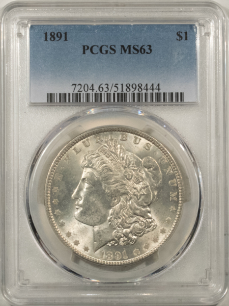 Morgan Dollars 1891 $1 MORGAN DOLLAR – PCGS MS-63 CHOICE