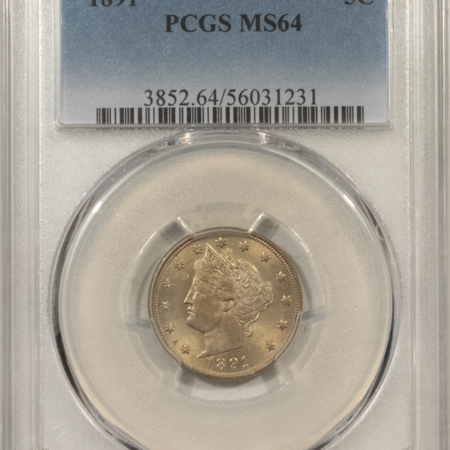 Liberty Nickels 1891 LIBERTY NICKEL – PCGS MS-64, ATTRACTIVE!