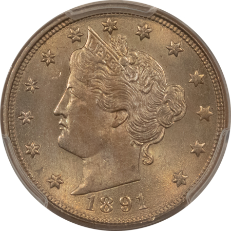 Liberty Nickels 1891 LIBERTY NICKEL – PCGS MS-64, ATTRACTIVE!