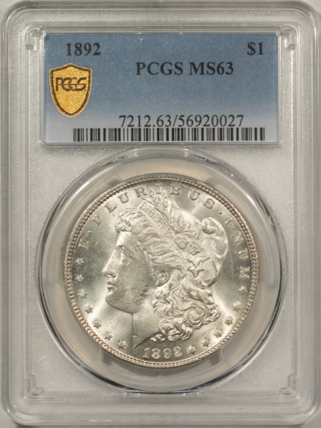 Morgan Dollars 1892 $1 MORGAN DOLLAR – PCGS MS-63, BLAST WHITE & CHOICE