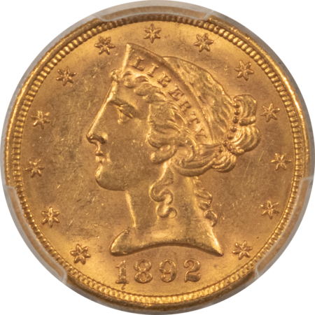 $5 1892-S $5 LIBERTY GOLD, PCGS MS-63 CAC “FAIRMONT COLLECTION” BETTER DATE!