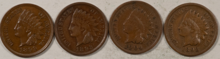 Indian 1893 1898 1899 1904 INDIAN CENTS, LOT/4 – HIGH GRADE CIRCULATED EXAMPLES!