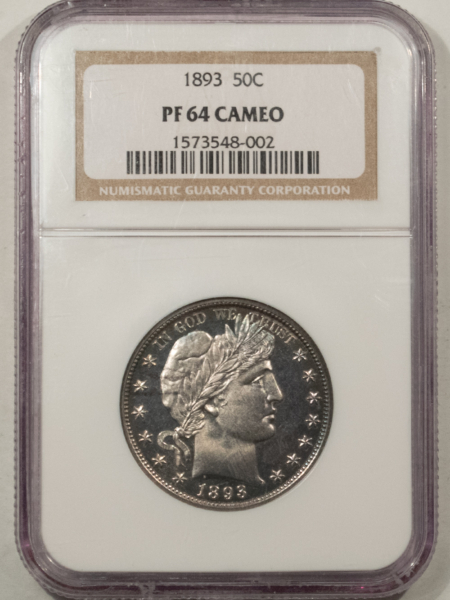 Barber Halves 1893 PROOF BARBER HALF DOLLAR – NGC PR-64 CAMEO, PRETTY & PREMIUM QUALITY!