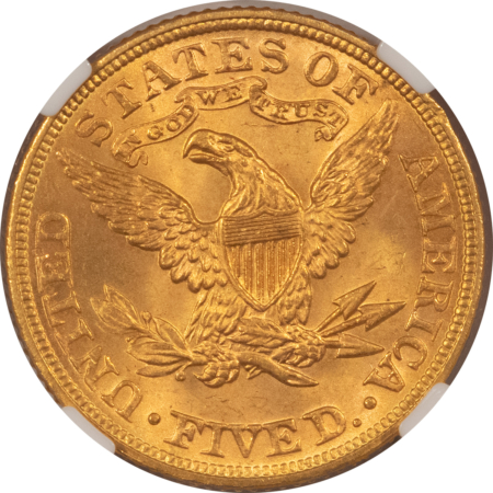 $5 1893 $5 LIBERTY GOLD HALF EAGLE – NGC MS-64+