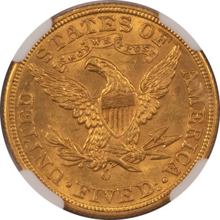 $5 1893-O $5 LIBERTY GOLD, NGC MS-61, BETTER DATE & POPULAR NEW ORLEANS MINT GOLD!