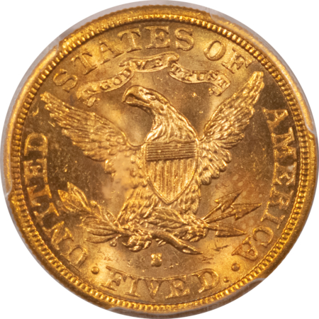 $5 1893-S $5 LIBERTY GOLD, PCGS MS-62, FLASHY & FRESH-OLDER HOLDER!