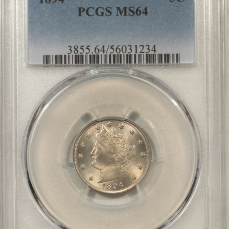 Liberty Nickels 1894 LIBERTY NICKEL – PCGS MS-64, CREAMY LUSTER! TOUGH DATE!
