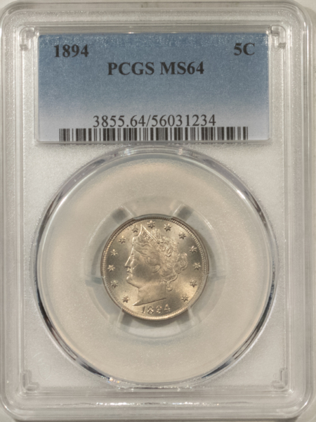 Liberty Nickels 1894 LIBERTY NICKEL – PCGS MS-64, CREAMY LUSTER! TOUGH DATE!