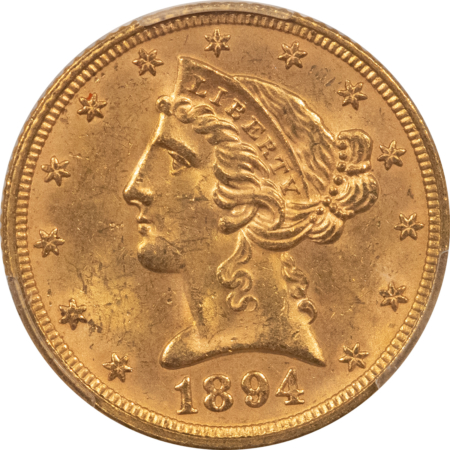 $5 1894 $5 LIBERTY GOLD HALF EAGLE – PCGS MS-63, CAC APPROVED!