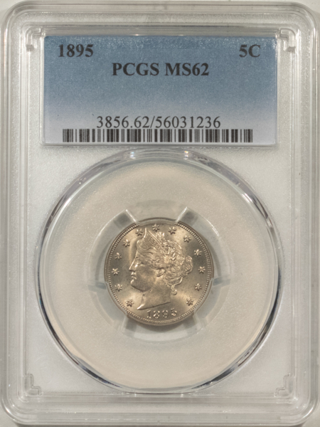 Liberty Nickels 1895 LIBERTY NICKEL – PCGS MS-62, BLAZING LUSTER!
