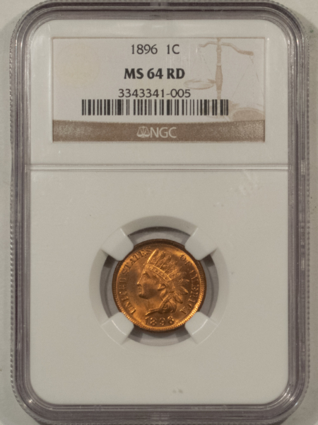 Indian 1896 INDIAN CENT – NGC MS-64 RD, BLAZING RED!
