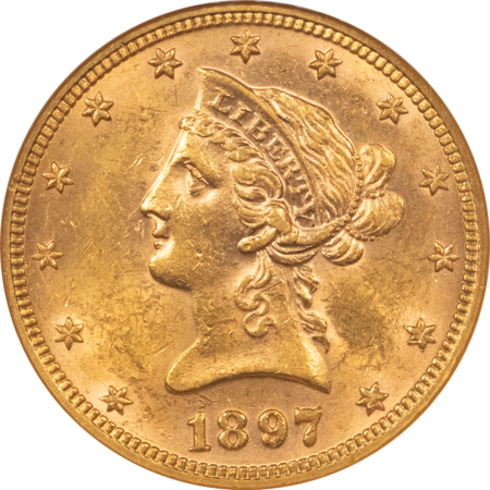 $10 1897 $10 LIBERTY GOLD EAGLE – NGC MS-61, LUSTROUS