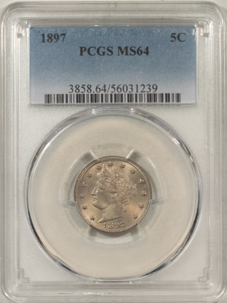 Liberty Nickels 1897 LIBERTY NICKEL – PCGS MS-64, SMOOTH AND NICE!