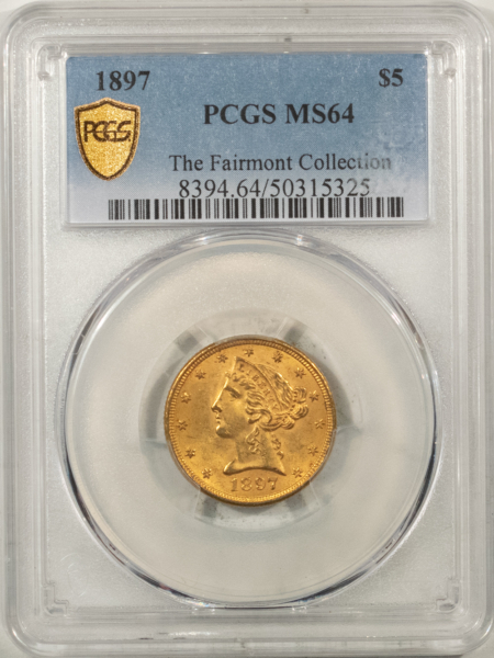$5 1897 $5 LIBERTY GOLD HALF EAGLE – PCGS MS-64