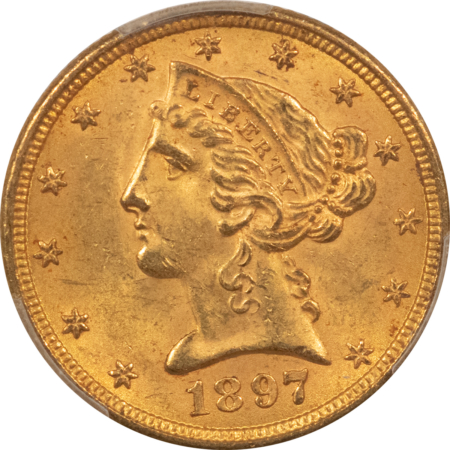 $5 1897 $5 LIBERTY GOLD HALF EAGLE – PCGS MS-64