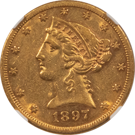 $5 1897-S $5 LIBERTY GOLD HALF EAGLE – NGC AU-53