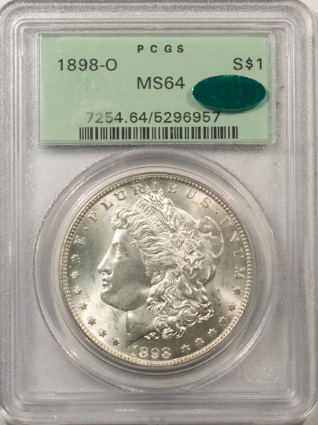 CAC Approved Coins 1898-O $1 MORGAN DOLLAR – PCGS MS-64, OLD GREEN HOLDER, PQ+, CAC APPROVED!