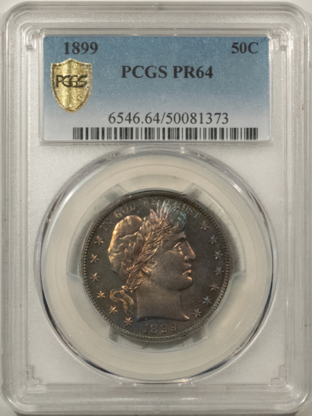 Barber Halves 1899 PROOF BARBER HALF DOLLAR – PCGS PR-64, PRETTY ORIGINAL!