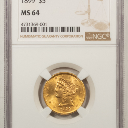 $5 1899-S $5 LIBERTY GOLD HALF EAGLE – NGC MS-64