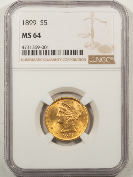 $5 1899-S $5 LIBERTY GOLD HALF EAGLE – NGC MS-64