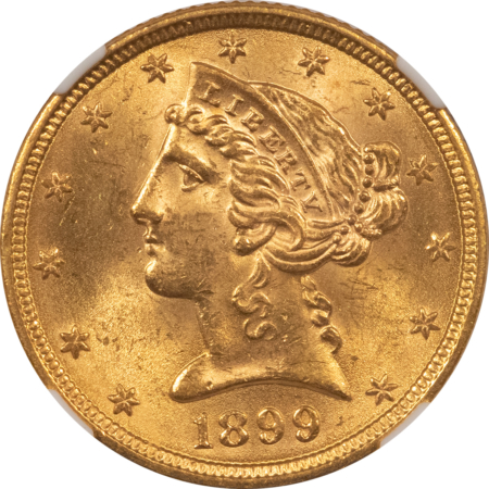 $5 1899-S $5 LIBERTY GOLD HALF EAGLE – NGC MS-64
