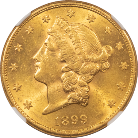 $20 1899-S $20 LIBERTY HEAD DOUBLE EAGLE – NGC AU-58, FLASHY