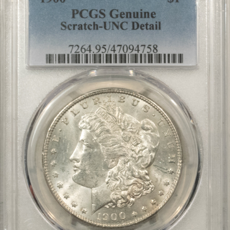 Morgan Dollars 1900 $1 MORGAN DOLLAR – PCGS GENUINE, SCRATCH – UNC DETAIL