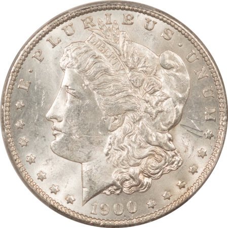 Morgan Dollars 1900 $1 MORGAN DOLLAR – PCGS GENUINE, SCRATCH – UNCIRCULATED DETAILS