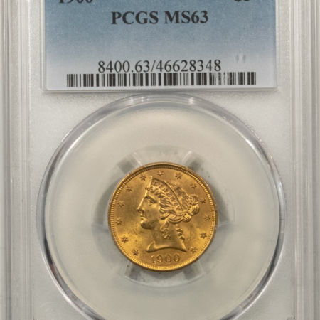 $5 1900 $5 LIBERTY GOLD HALF EAGLE – PCGS MS-63