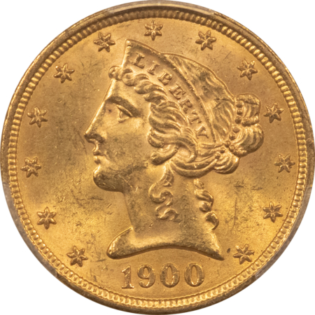 $5 1900 $5 LIBERTY GOLD HALF EAGLE – PCGS MS-63