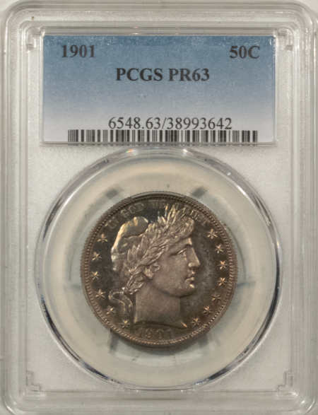 Barber Halves 1901 PROOF BARBER HALF DOLLAR – PCGS PR-63, ORIGINAL AND CHOICE!