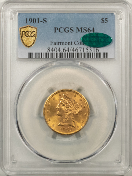 $5 1901-S $5 LIBERTY GOLD HALF EAGLE – PCGS MS-64, CAC APPROVED!