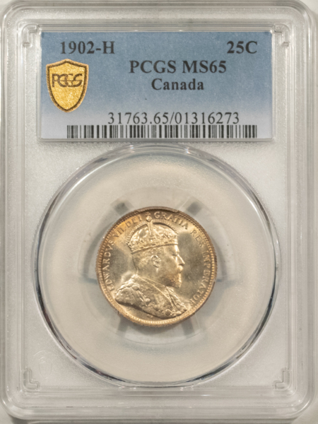 New Certified Coins CANADA 1902-H 25c, PCGS MS-65, LUSTROUS, FRESH GEM W/ TREMENDOUS EYE APPEAL-RARE