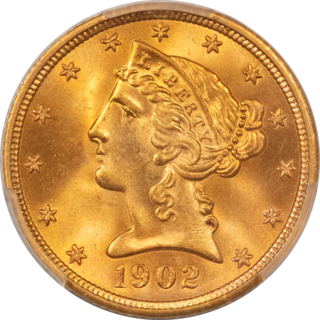 $5 1902-S $5 LIBERTY GOLD HALF EAGLE – PCGS MS-66, STUNNING & SUPERB, AMAZING LOOK!