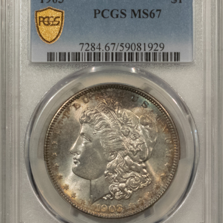 Dollars 1903 MORGAN $1, PCGS MS-67, ORIGINAL WHITE GEM W/ A BLUSH OF PERIPHERAL TONING!
