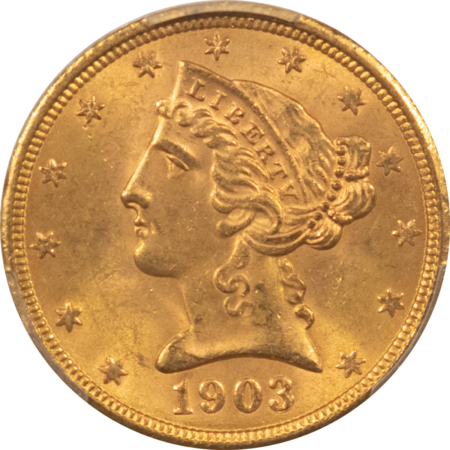 $5 1903-S $5 LIBERTY GOLD HALF EAGLE – PCGS MS-64, CAC APPROVED!