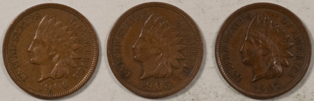 Indian 1905 1906 1907 INDIAN CENTS, LOT/3 – HIGH GRADE EXAMPLES! HIGH GRADE PIECES!