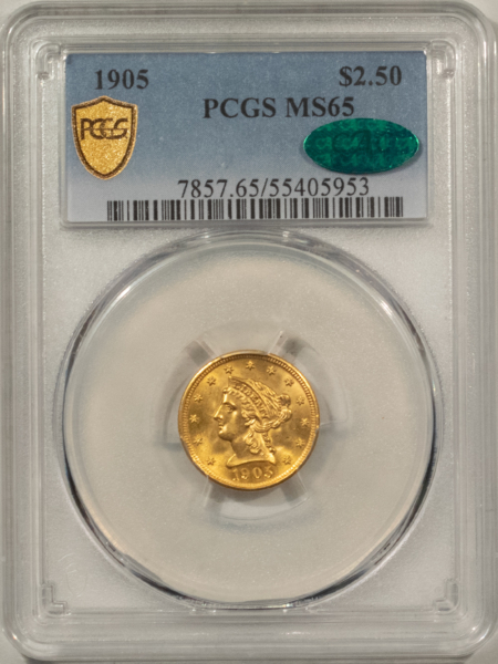 $2.50 1905 $2.50 LIBERTY GOLD QUARTER EAGLE – PCGS MS-65, FLASHY GEM, CAC APPROVED!